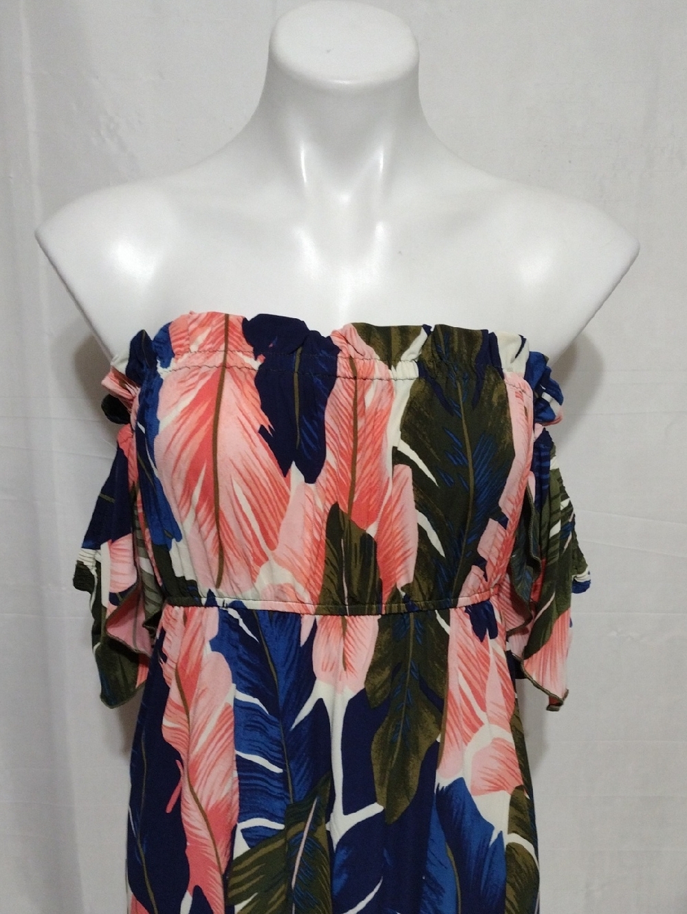 Venus Tropical Leaf Print Off Shoulder High Low Maxi Dress M Resort Vacation - Picture 5 of 16